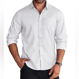 Stafford White/Navy blue Polka Dots Long Sleeve Men’s Shirt
